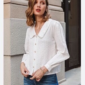 Simple Cream 3/4 Sleeve Peter Pan Collar Blouse